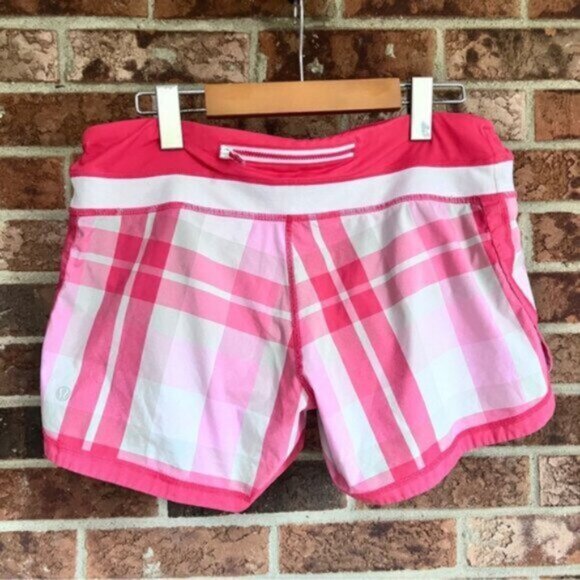 lululemon *  speed up shorts - hot pink and white plaid  4” Size 8 - Picture 3 of 13